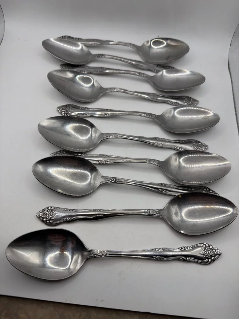 1847 Rogers Bros Stainless Steel spoons Floral Pattern Set Of 8 Vintage Flatware